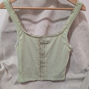 Forever 21 Lace Detail Ribbed Crop Top - Light Green